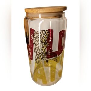 Wild Cats" Cheetah Print Glass Can Tumbler Bamboo Lid & Straw